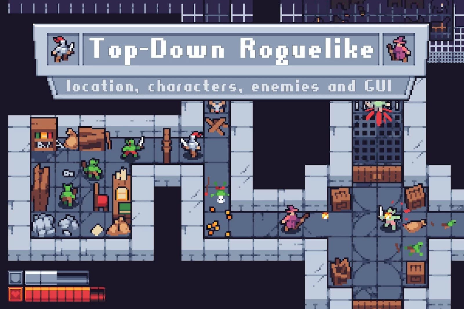 free top down roguelike game kit pixel art